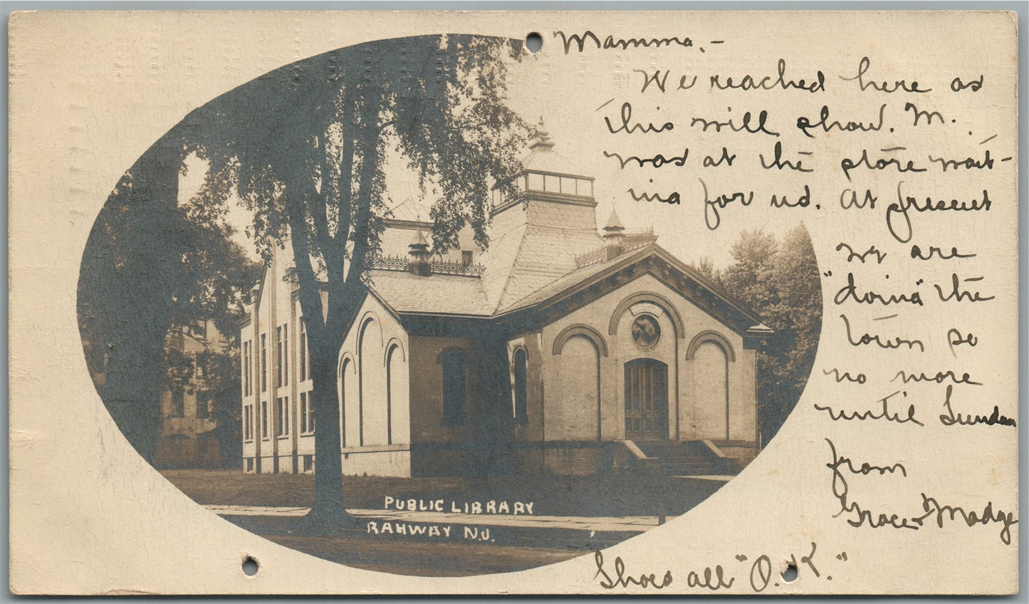 RAHWAY NJ PUBLIC LIBRARY ANTIQUE REAL PHOTO POSTCARD RPPC
