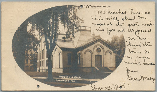 RAHWAY NJ PUBLIC LIBRARY ANTIQUE REAL PHOTO POSTCARD RPPC