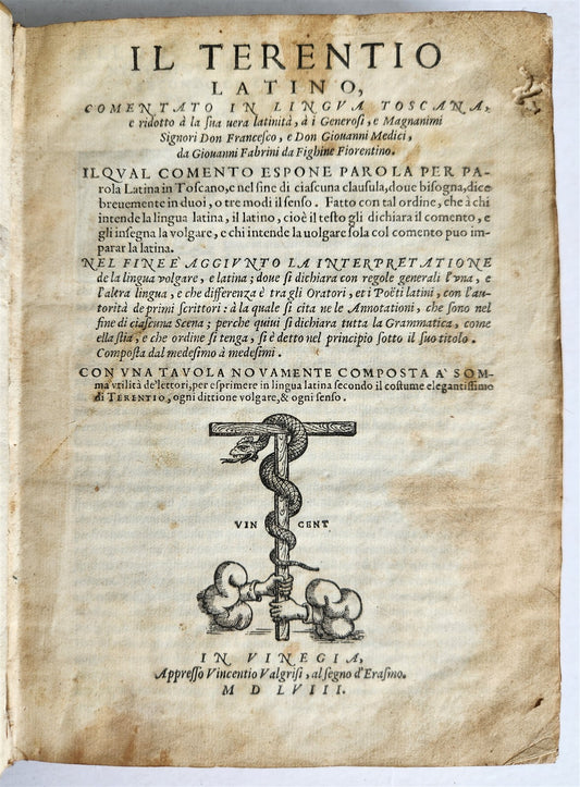 1558 TERENCE in ITALIAN antique 16th CENTURY vellum