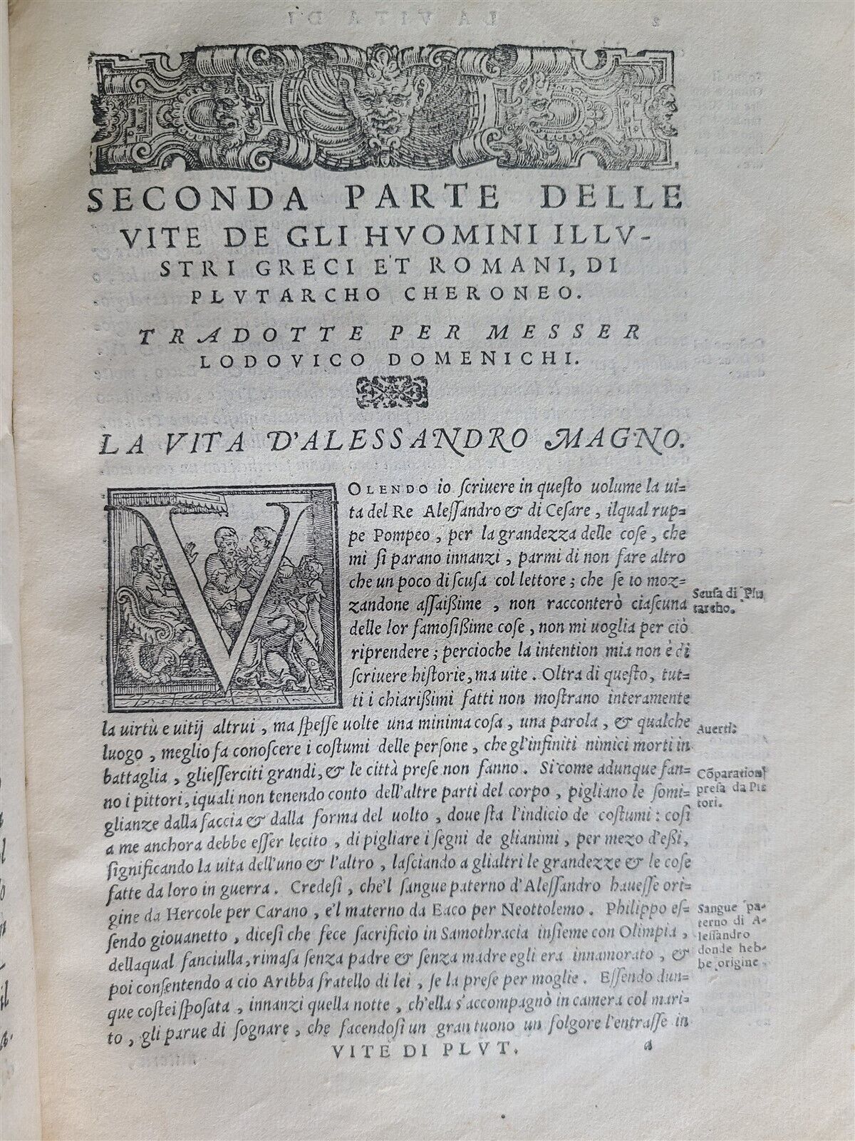 1560 PLUTARCH transl. by Lodovico Domenichi antique VELLUM BINDING 16th CENTURY