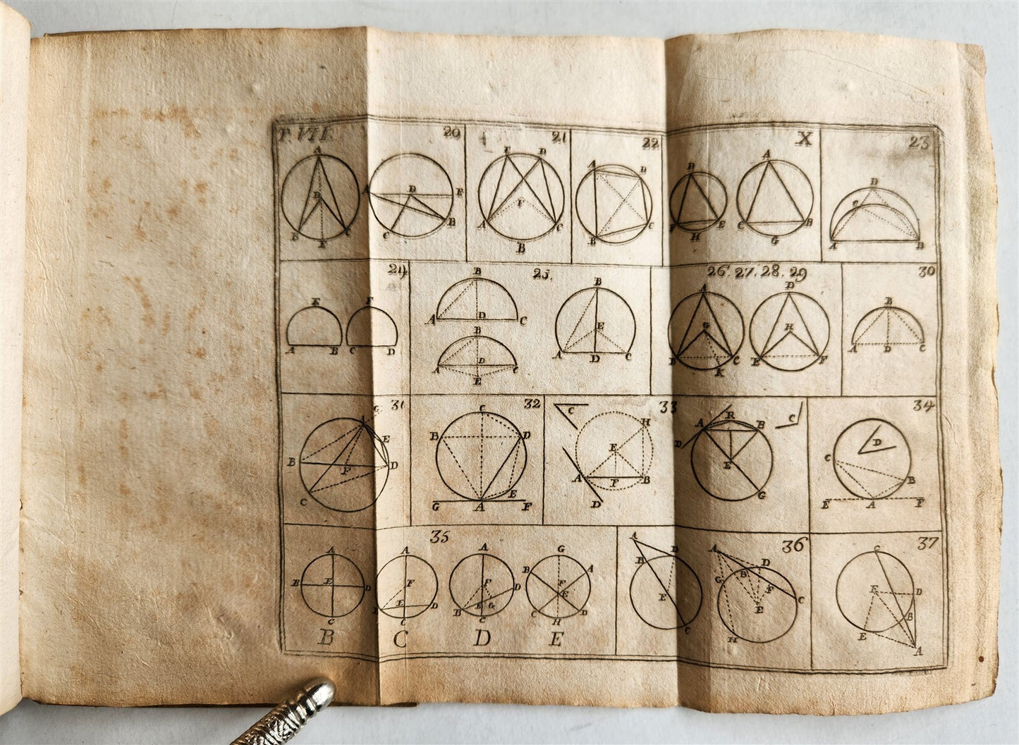 1824 EUCLID GEOMETRY antique ILLUSTRATED vellum binding