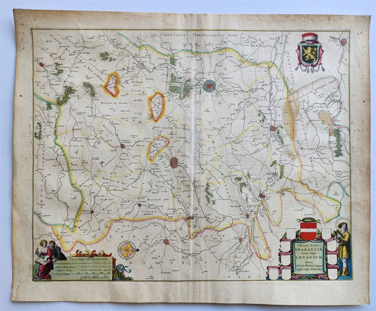 1640 Brabant Leuven BELGIUM MAP by WILLEM BLAEU antique AUTHENTIC hand colored