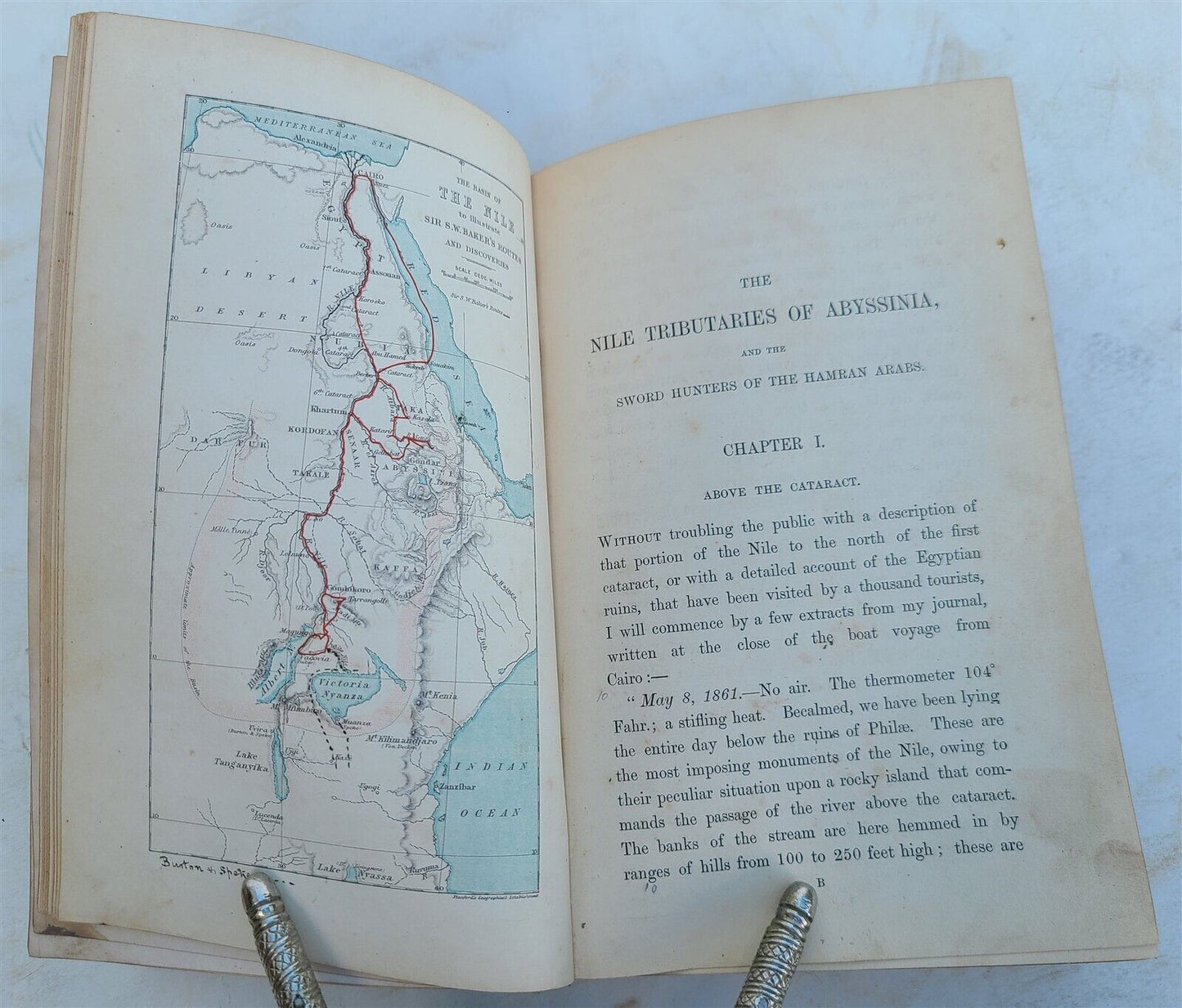 1868 NILE TRIBUTARIES OF ABYSSINIA SWORD HUNTERS of HAMRAN ARABS ILLUSTR antique