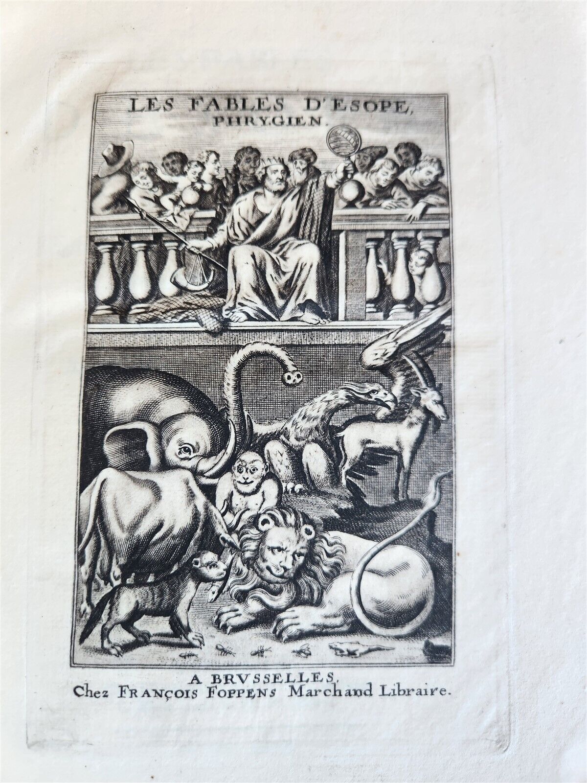 1920 AESOP'S FABLES antique Les Fables d'Esope Phrygien ILLUSTRATED 1669 reprint