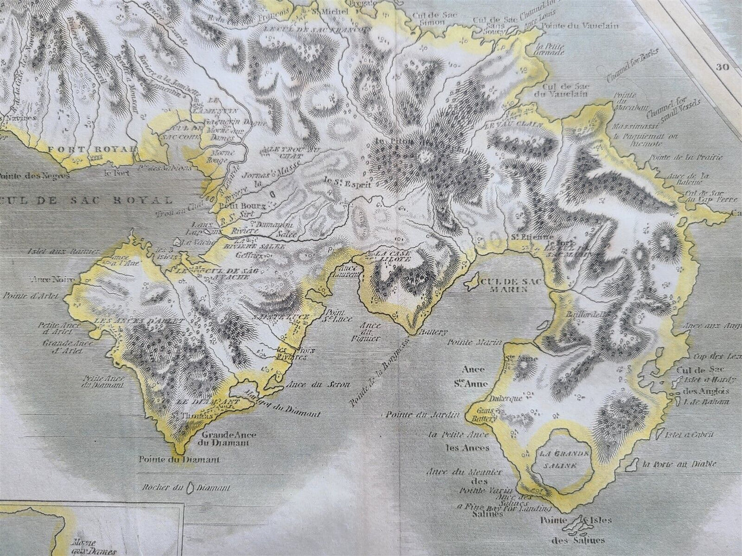 1814 MAP of WEST INDIA ISLANDS Carribean MARTINICO & DOMINICA antique 21 x 28"