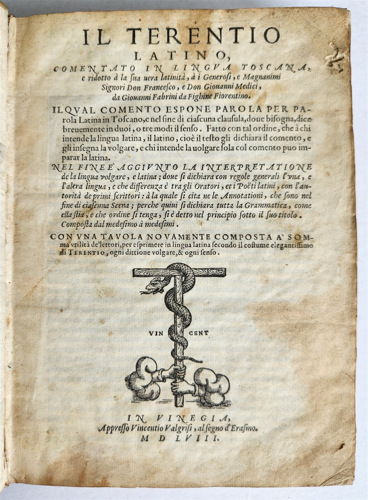 1558 TERENCE in ITALIAN antique 16th CENTURY vellum