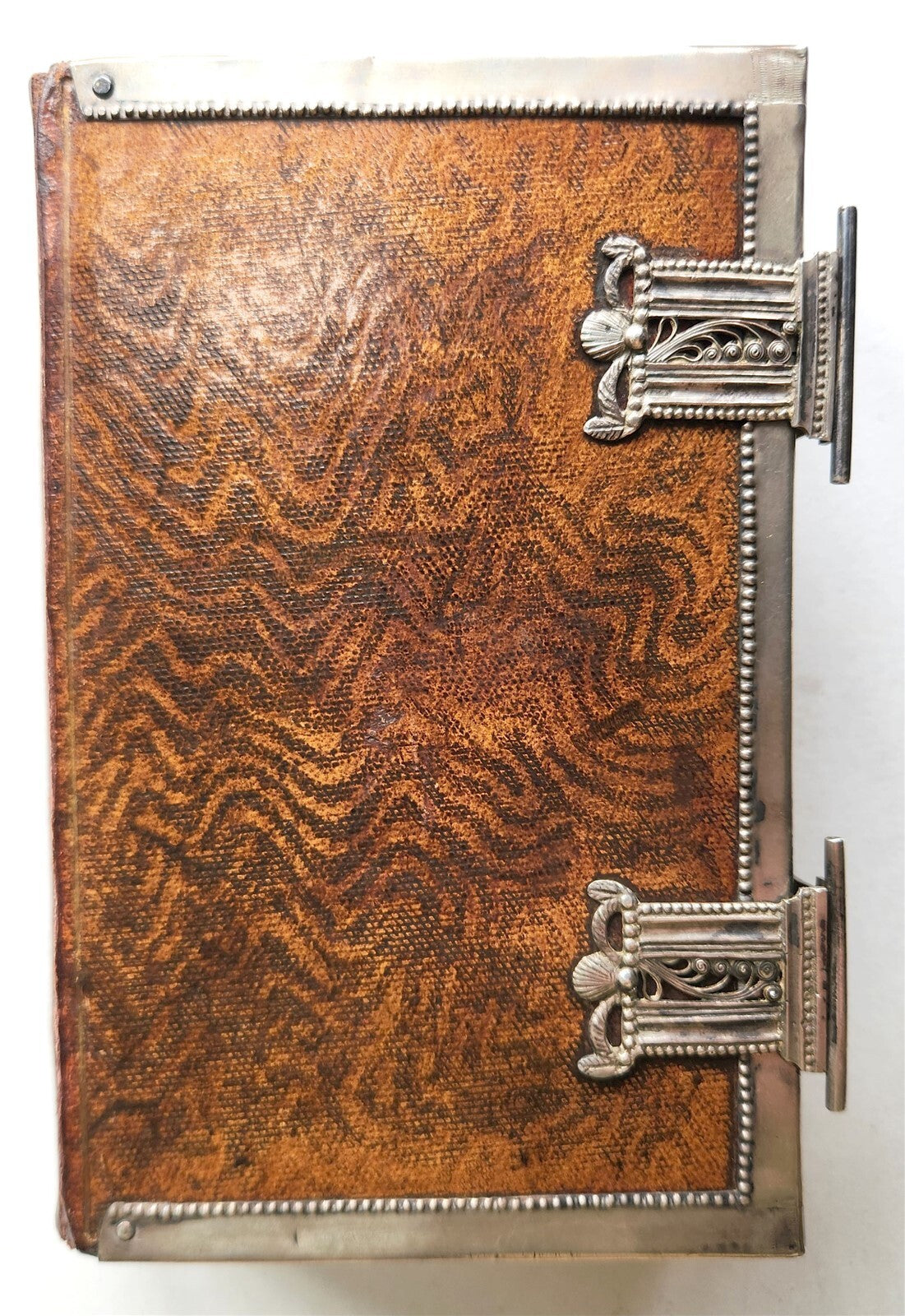 1843 DUTCH CHURCH BOOK antique w/ SILVER EDGES & CLASPS