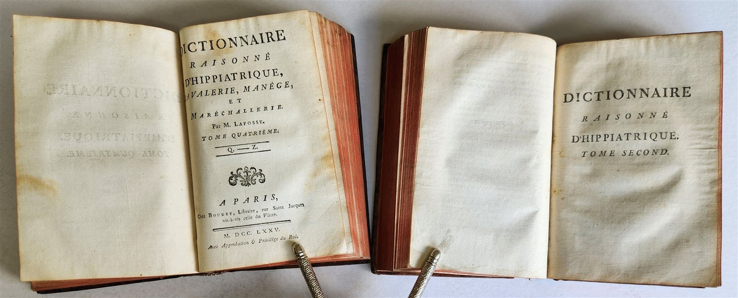 1775 DICTIONARY of HIPPIATRY CAVALRY HORSE RIDING 2 VOLUMES antique in FRENCH