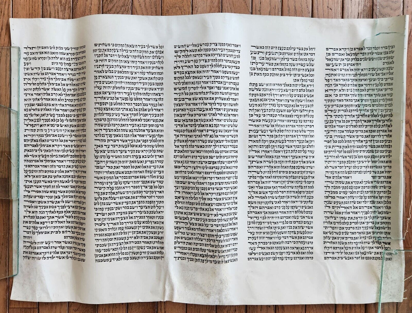 TORAH SCROLL FRAGMENT MANUSCRIPT on VELLUM antique BIBLE GENESIS 16:15 - 21:3