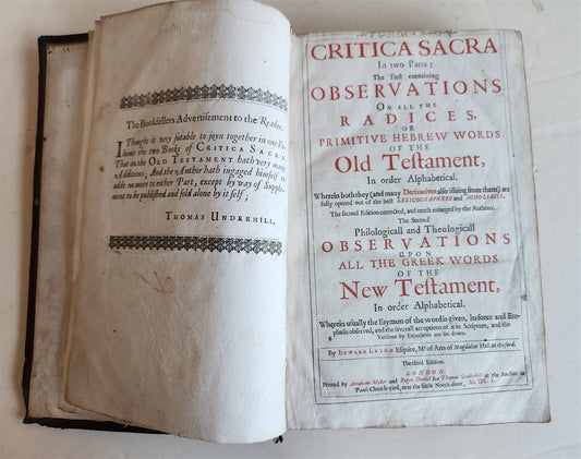 1650 CRITICA SACRA in ENGLISH antique 17th century LONDON