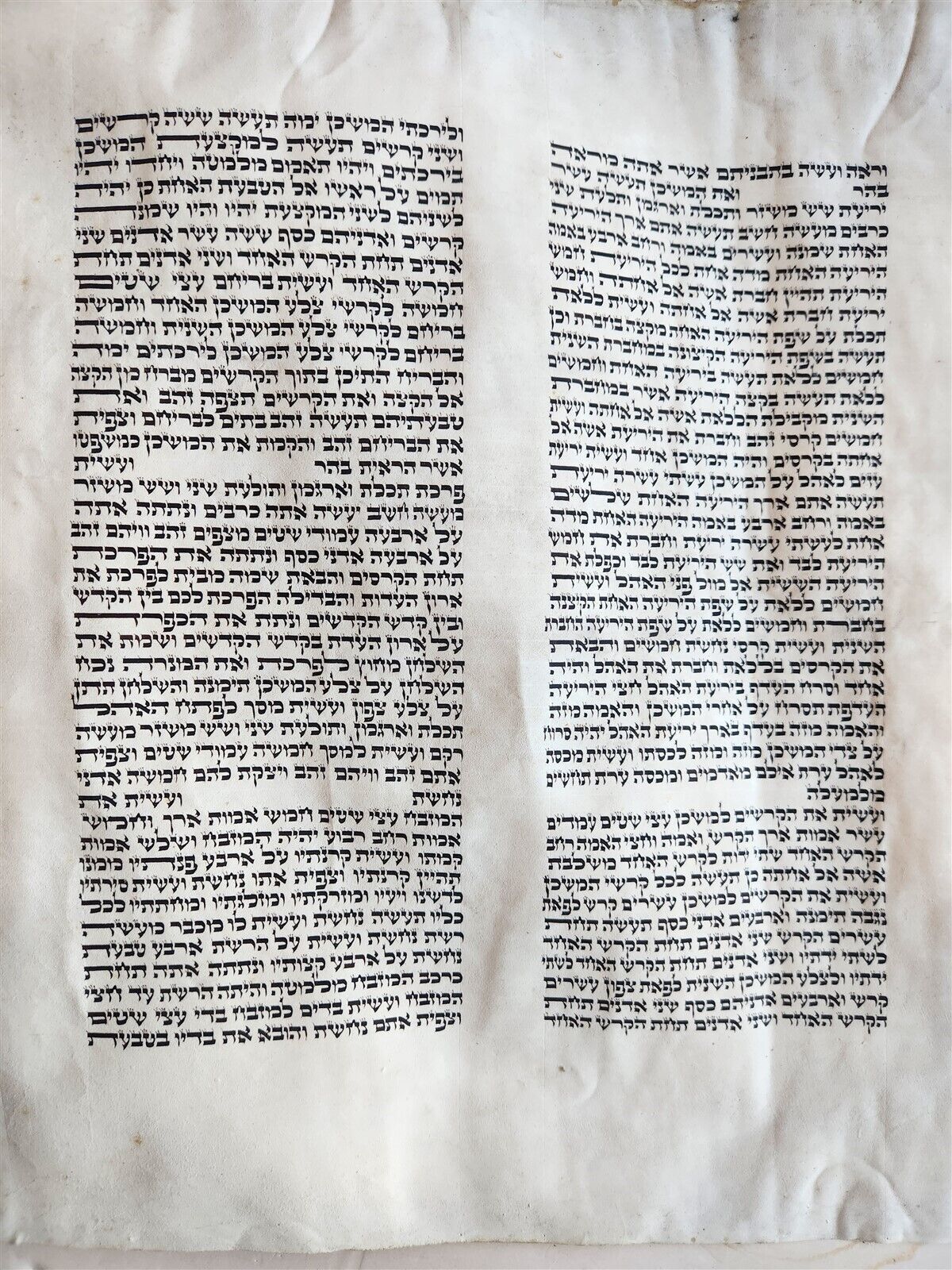 TORAH SCROLL FRAGMENT MANUSCRIPT on VELLUM antique BIBLE EXODUS 21:28-34:35