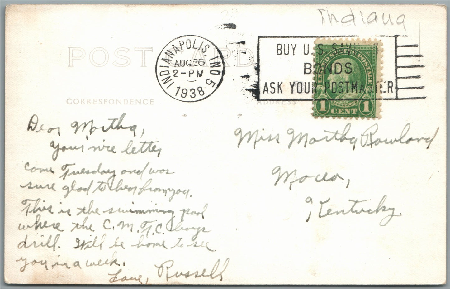 FT. BENJ. HARRISON IN SWIMMING POOL military ANTIQUE REAL PHOTO POSTCARD RPPC