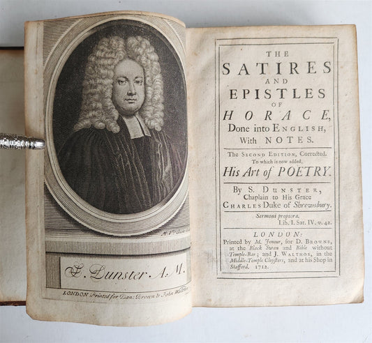 1712 THE SATIRES & EPISTLES of HORACE antique by DUNSTER in ENGLISH
