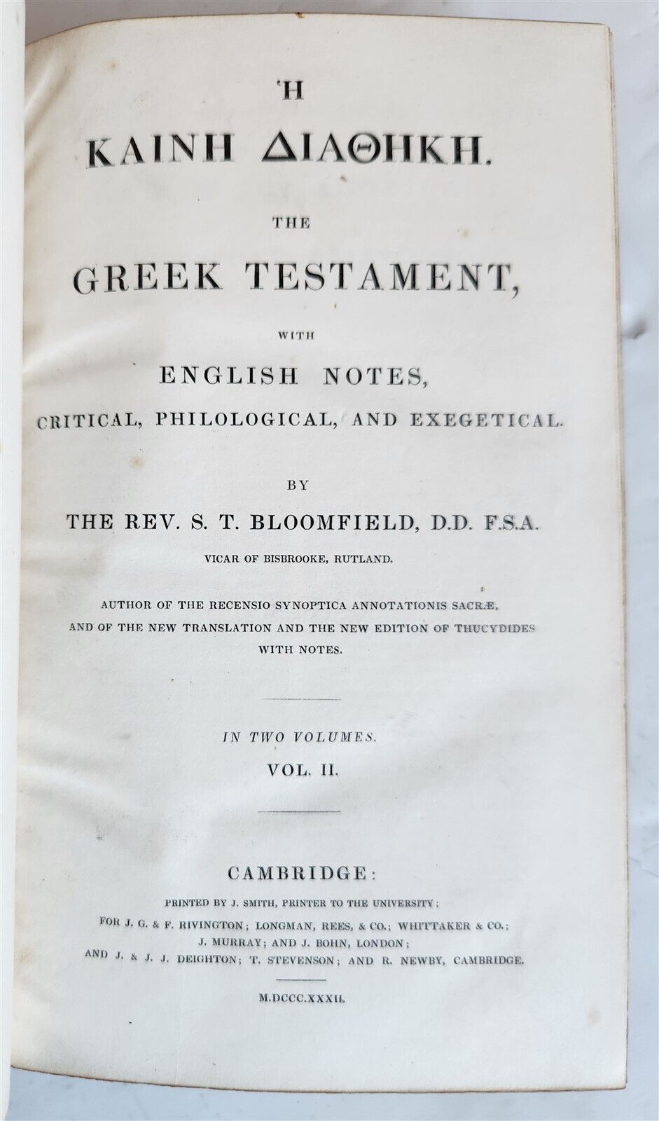 1832 BIBLE in GREEK & ENGLISH 2 VOLUMES antique