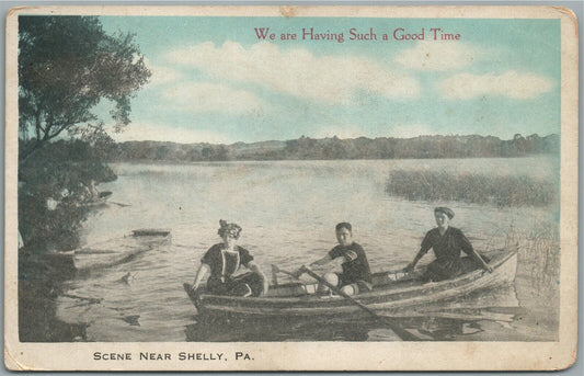 SHELLY PA BOATING SCENE ANTIQUE POSTCARD