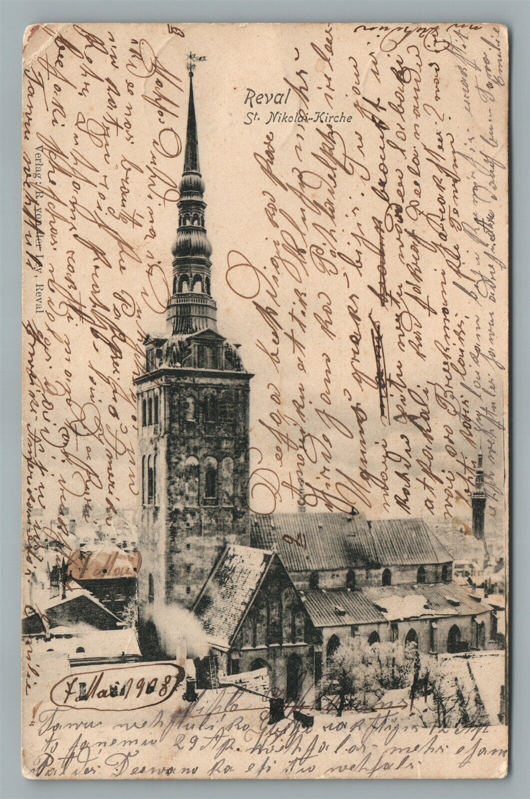 TALLIN ESTONIA RUSSIAN STAMPS ANTIQUE POSTCARD