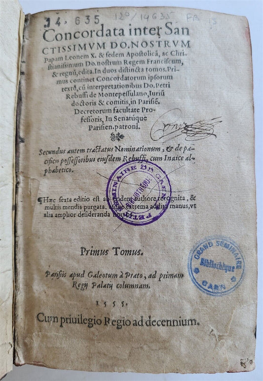 1555 FRENCH HISTORY antique Concordat of Bologna 16th CENTURY