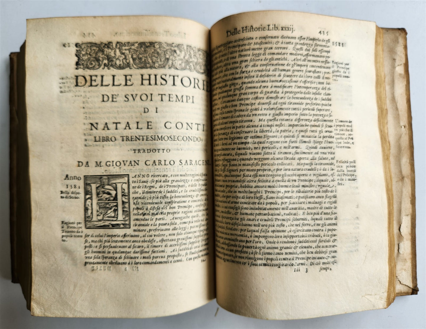 1589 HISTORY of ITALY by NATALE CONTI 2 VOLS antique VELLUM BOUND 16th CENTURY