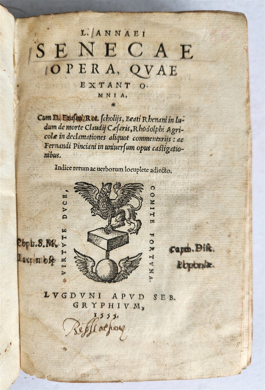 1555 SENECA OPERA antique 16th CENTURY VELLUM BINDING