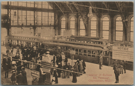 CHARLESTOWN MA SULLIVAN SQUARE ELEVATED STATION INTERIOR ANTIQUE POSTCARD