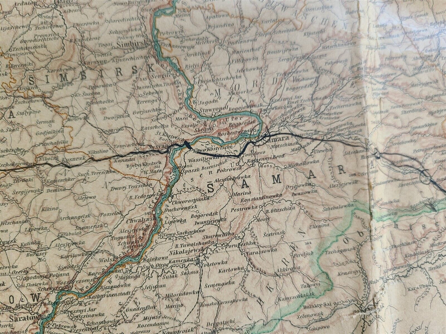 1912 GERMAN MAP of RUSSIA ANTIQUE size 16 by 35" ORIGINAL pre-WWI