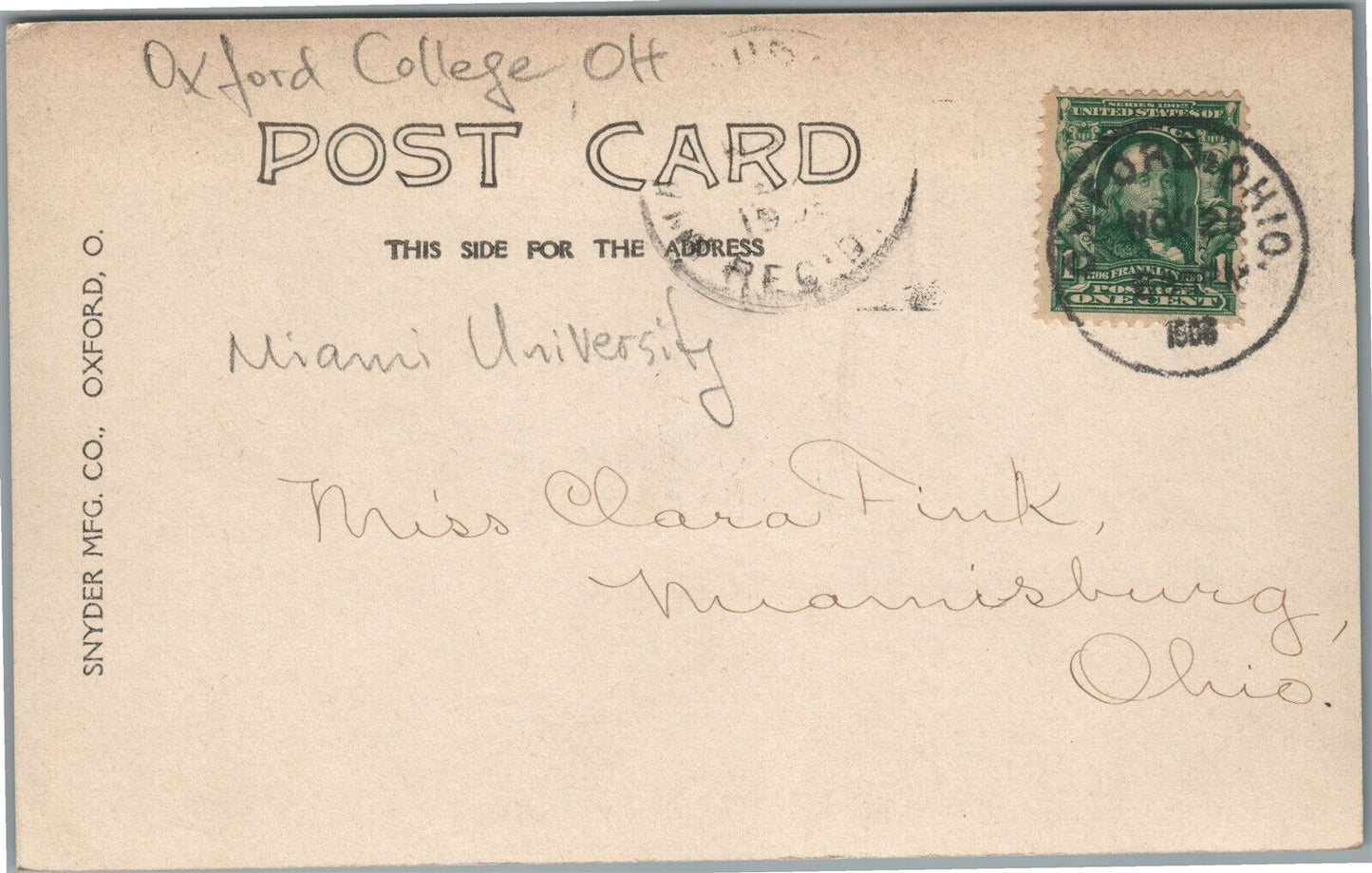 OXFORD COLLEGE OH LOWER CAMPUS ANTIQUE REAL PHOTO POSTCARD RPPC