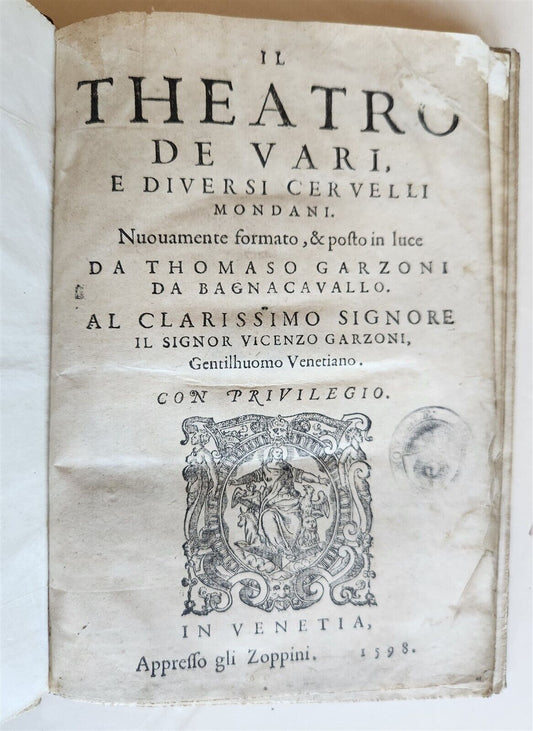 1598 IL THEATRO DE VARI by VICENZO GARZONI antique 16th CENTURY