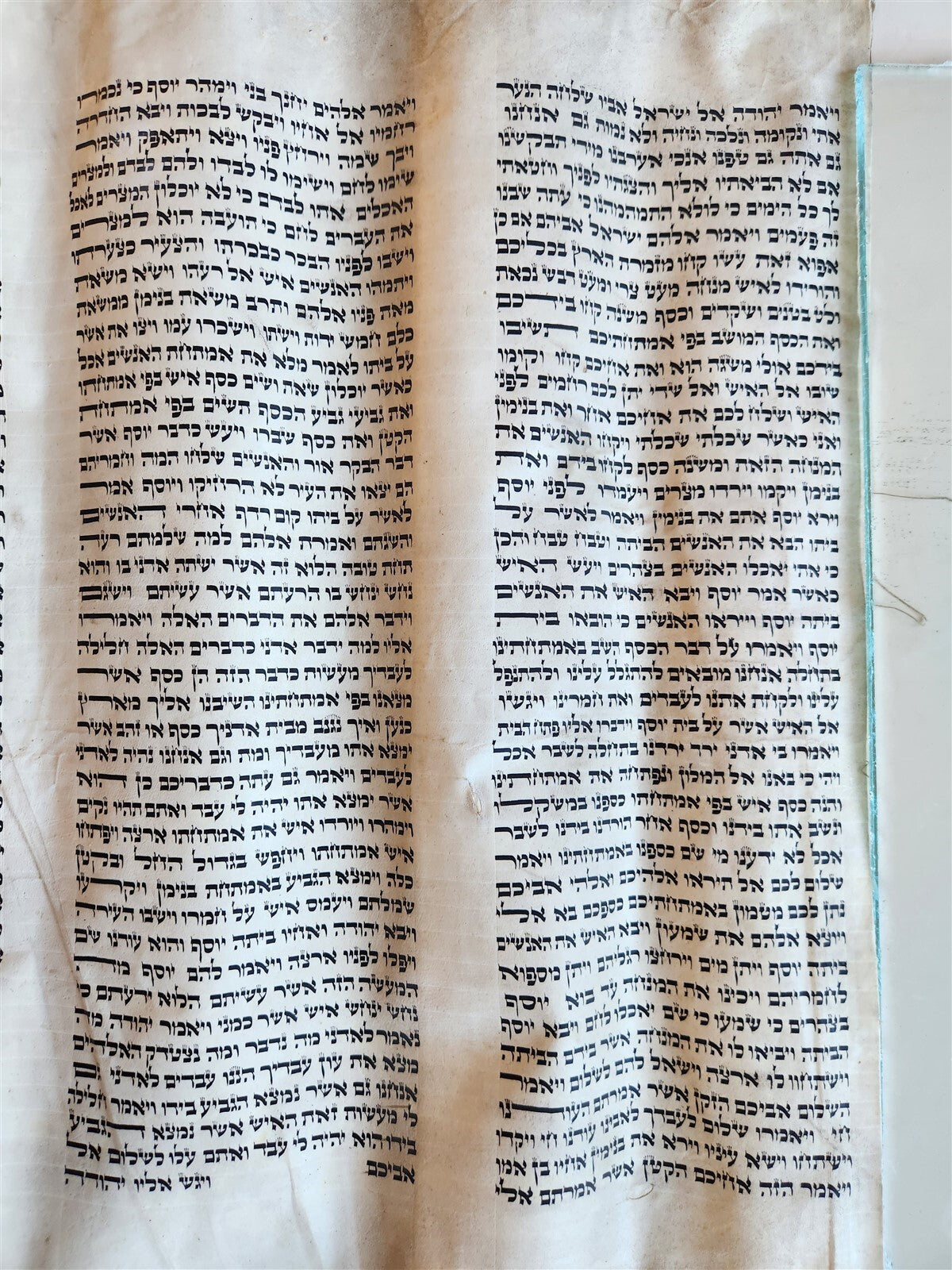 TORAH SCROLL FRAGMENT MANUSCRIPT on VELLUM antique BIBLE DEUTERONOMY 11:4-13:12