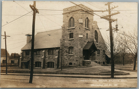 ATLANTIC MA CHURCH ANTIQUE REAL PHOTO POSTCARD RPPC