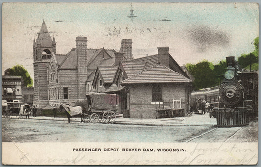 BEAVER DAM WI RAILROAD STATION RAILWAY DEPOT ANTIQUE POSTCARD