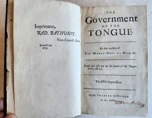 1677 THE GOVERNMENT OF THE TONGUE by Allestree antique in ENGLISH