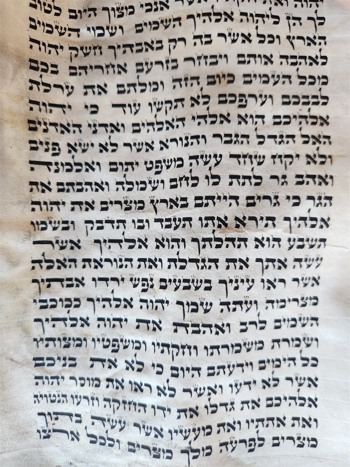 TORAH SCROLL FRAGMENT MANUSCRIPT on VELLUM antique BIBLE DEUTERONOMY 7:27-11:13