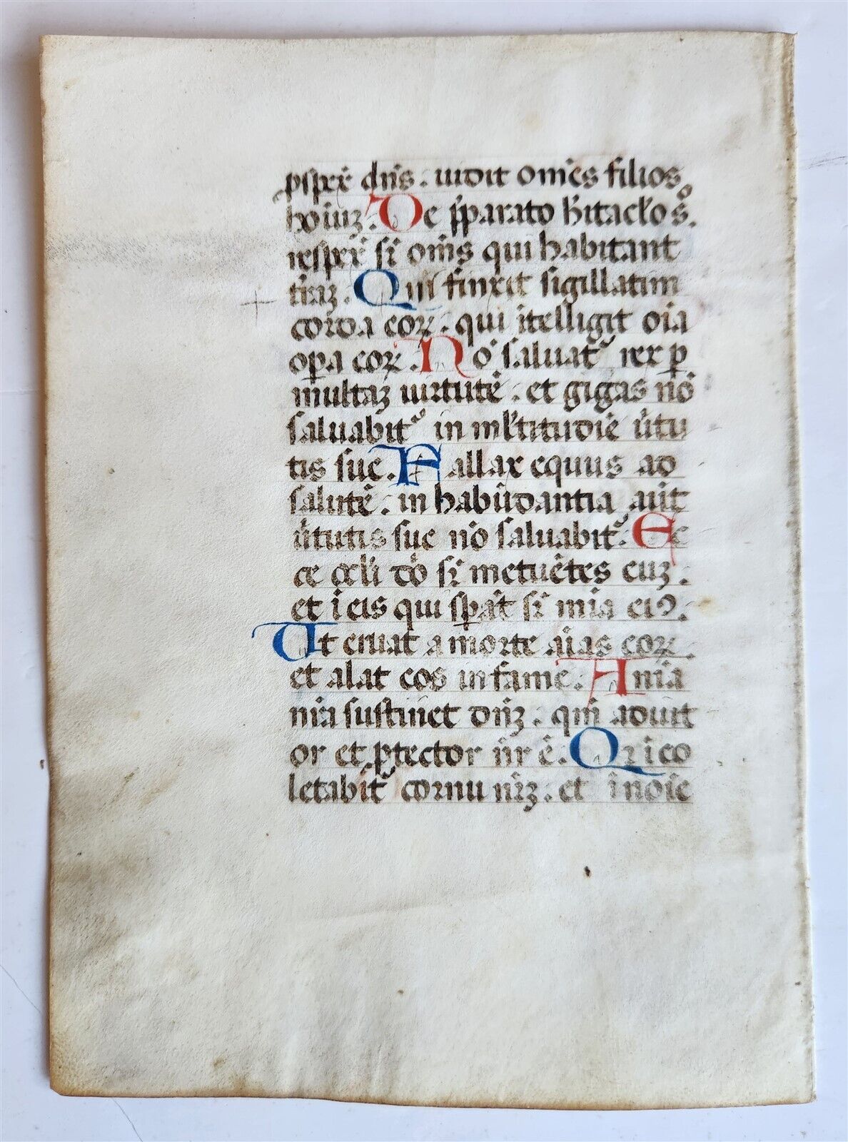 15th CENTURY VELLUM MANUSCRIPT LEAF from BOOK of PSALMS antique