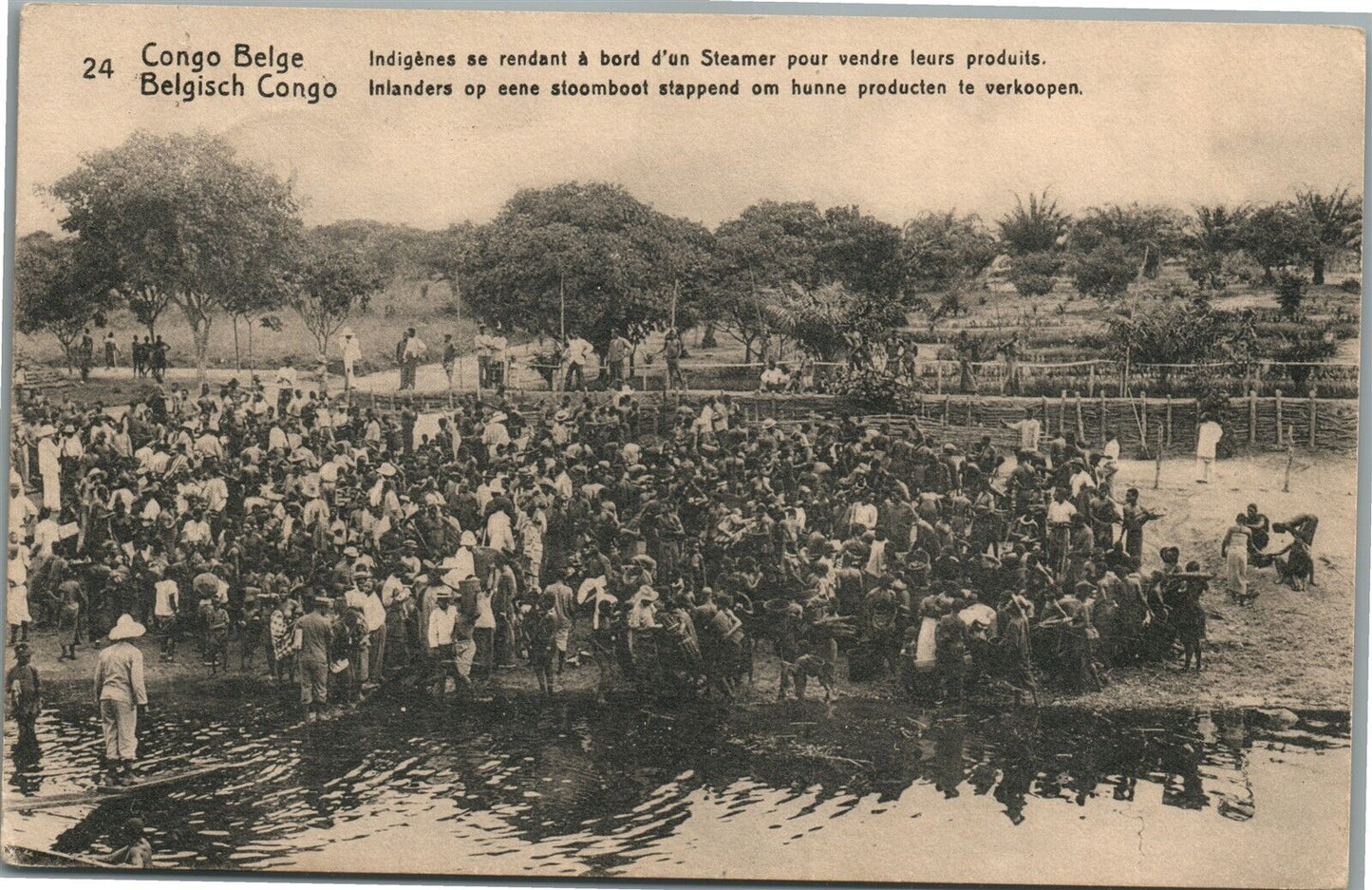 BELGIAN CONGO STEAMER BOARDING ANTIQUE POSTCARD