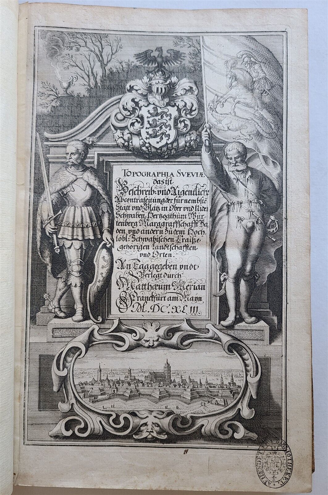 1654 GERMAN HISTORY & GEOGRAPHY of SWABIA antique Adam Gottlob von Moltke crest