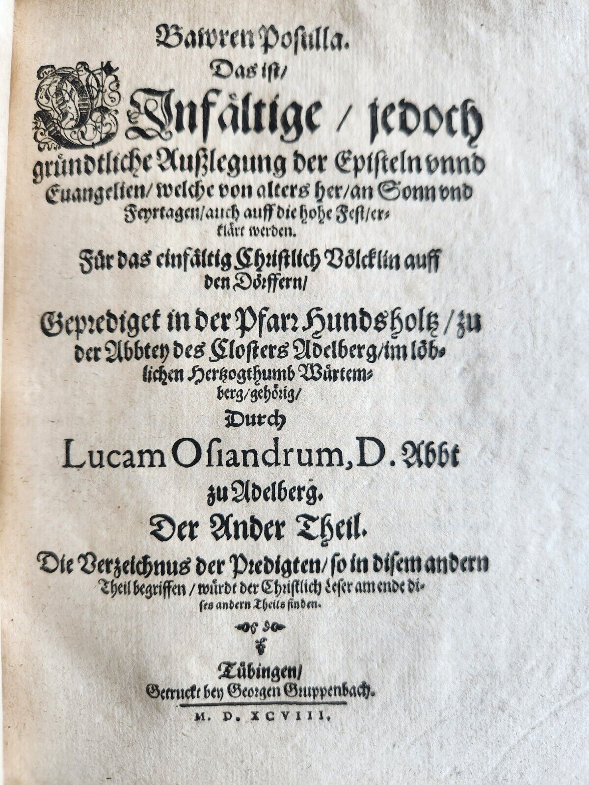 1598-1600 BIBLE COMMENTARY in GERMAN by Lucas Osiander antique