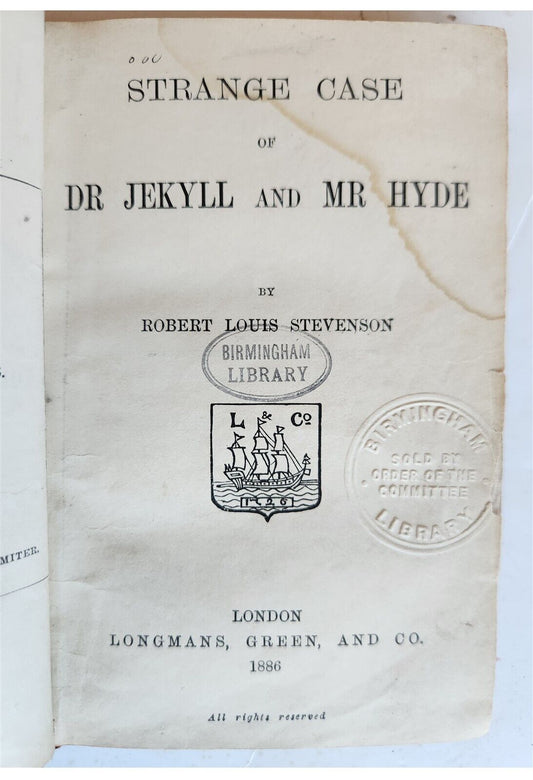 1886 Stevenson FIRST EDITION STRANGE CASE of DR.JEKYLL & Mr.HYDE antique ENGLISH