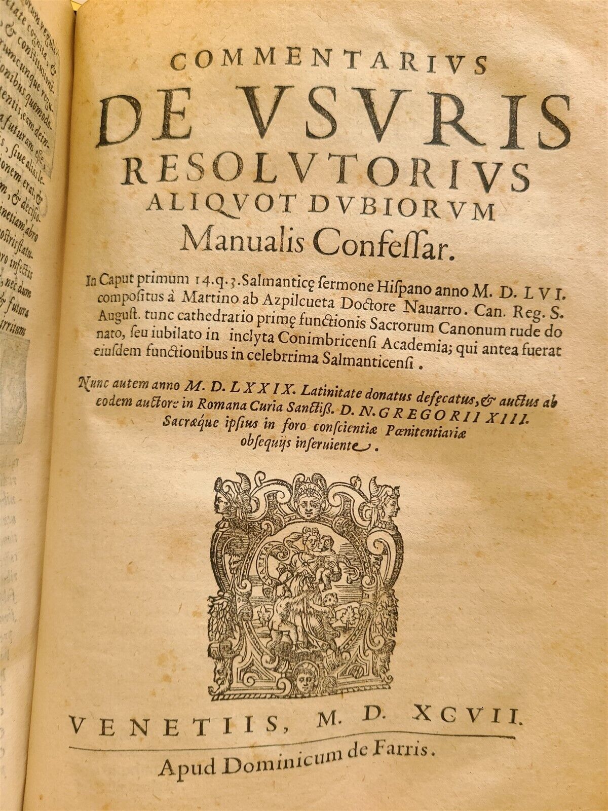 1598 CANON LAW THEOLOGY by Martino de AZPILCUETA antique VELLUM 16th CENTURY