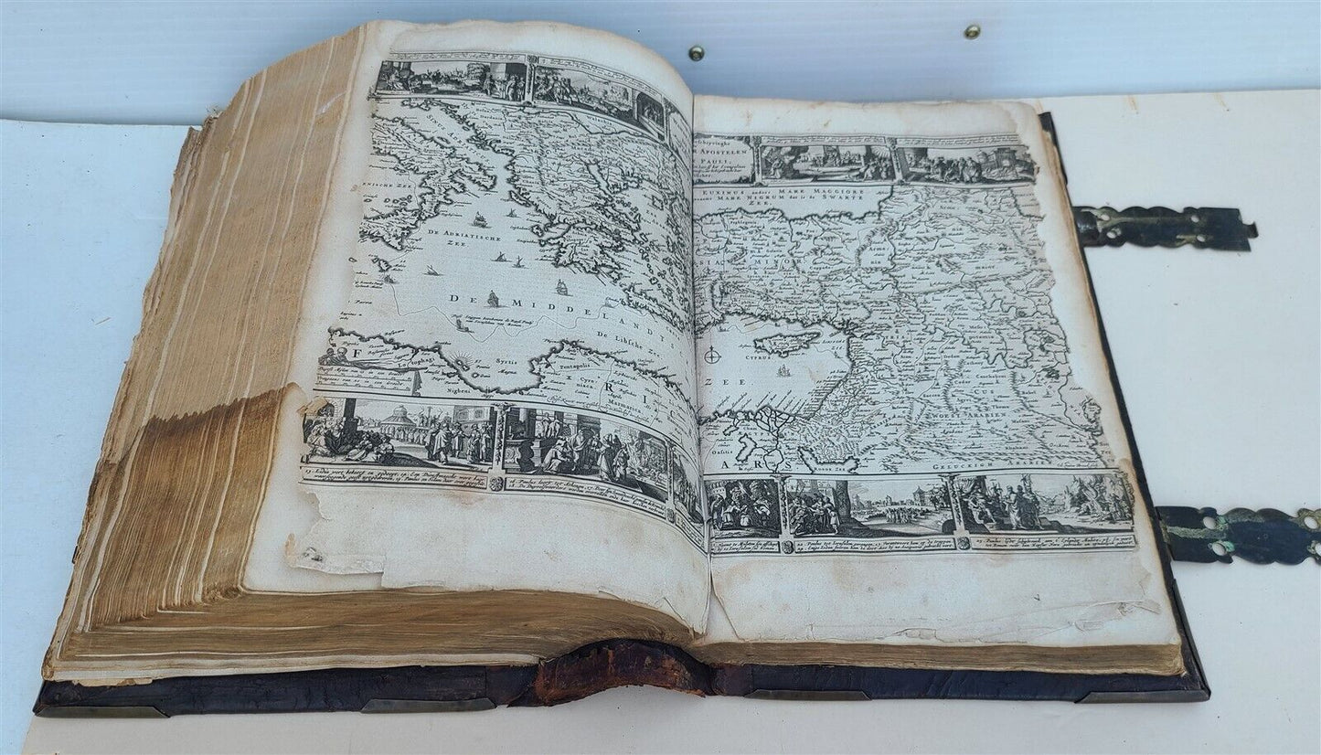 1662 BIBLE in DUTCH antique BIBLIA MASSIVE FOLIO ILLUSTRATED 6 MAPS incl. WORLD