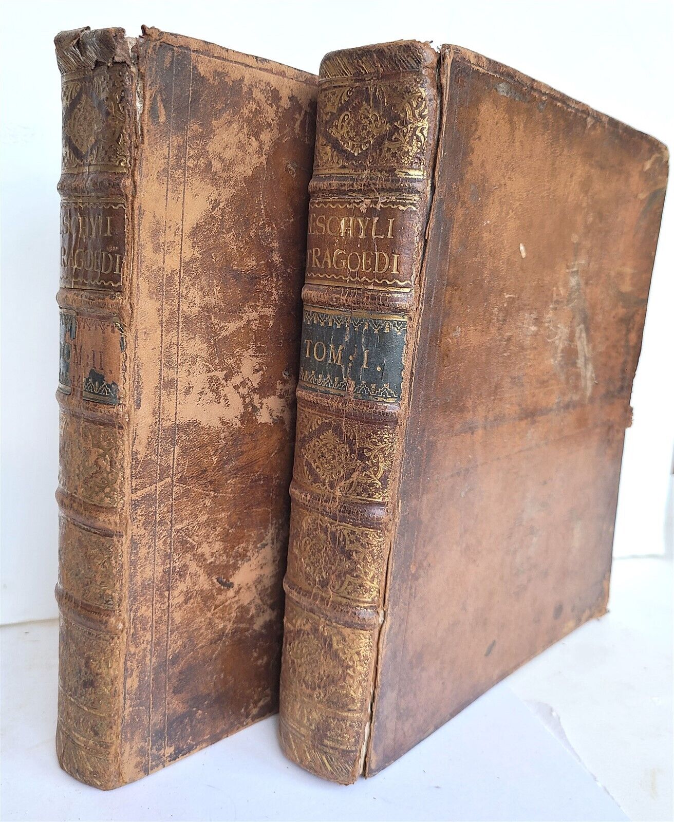 1745 AESCHYLUS TRAGEDIES 2 VOLUMES antique LATIN & GREEK TEXT