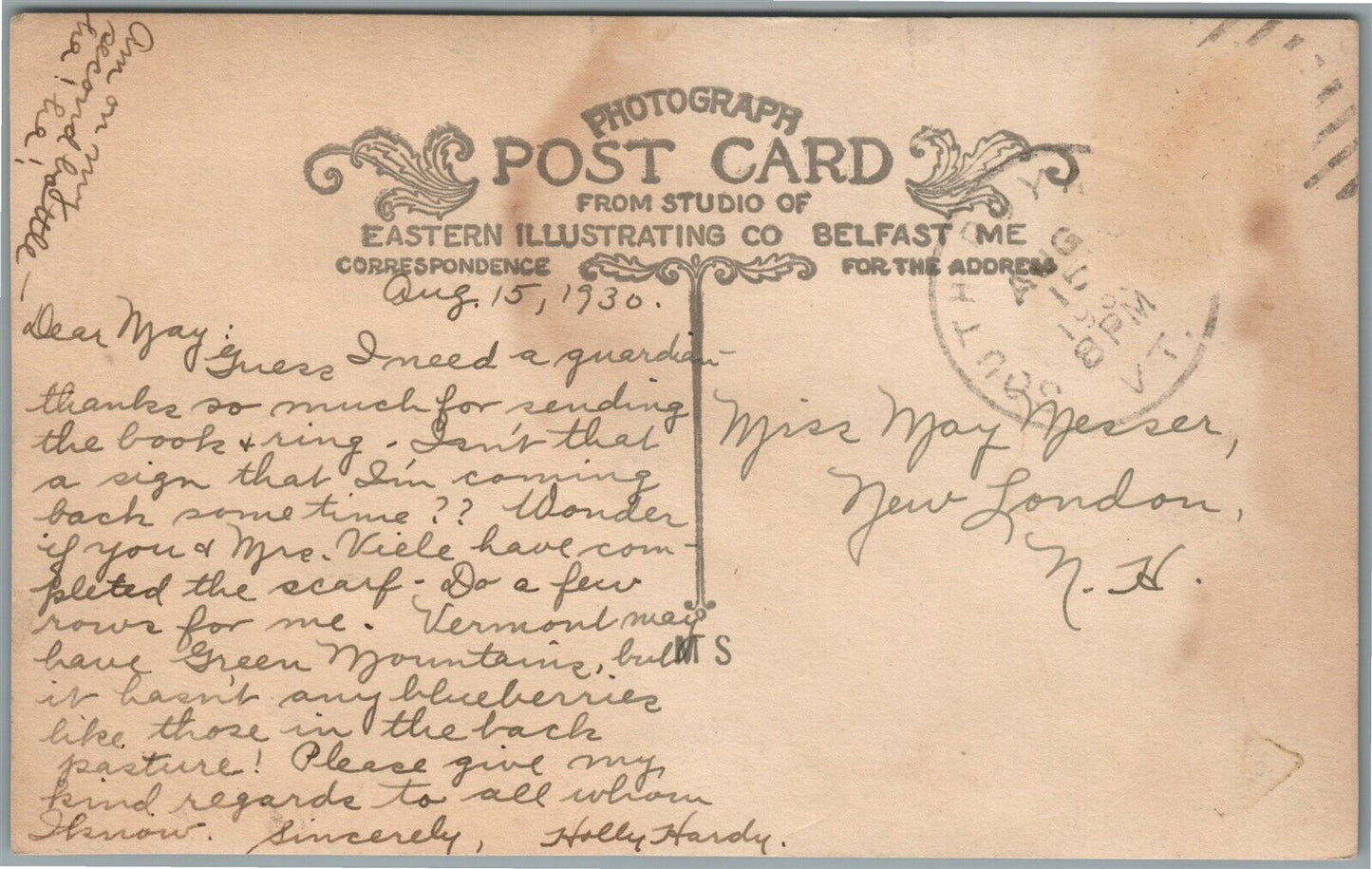 SOUTH ROYALTON VT WHITE RIVER ANTIQUE REAL PHOTO POSTCARD RPPC