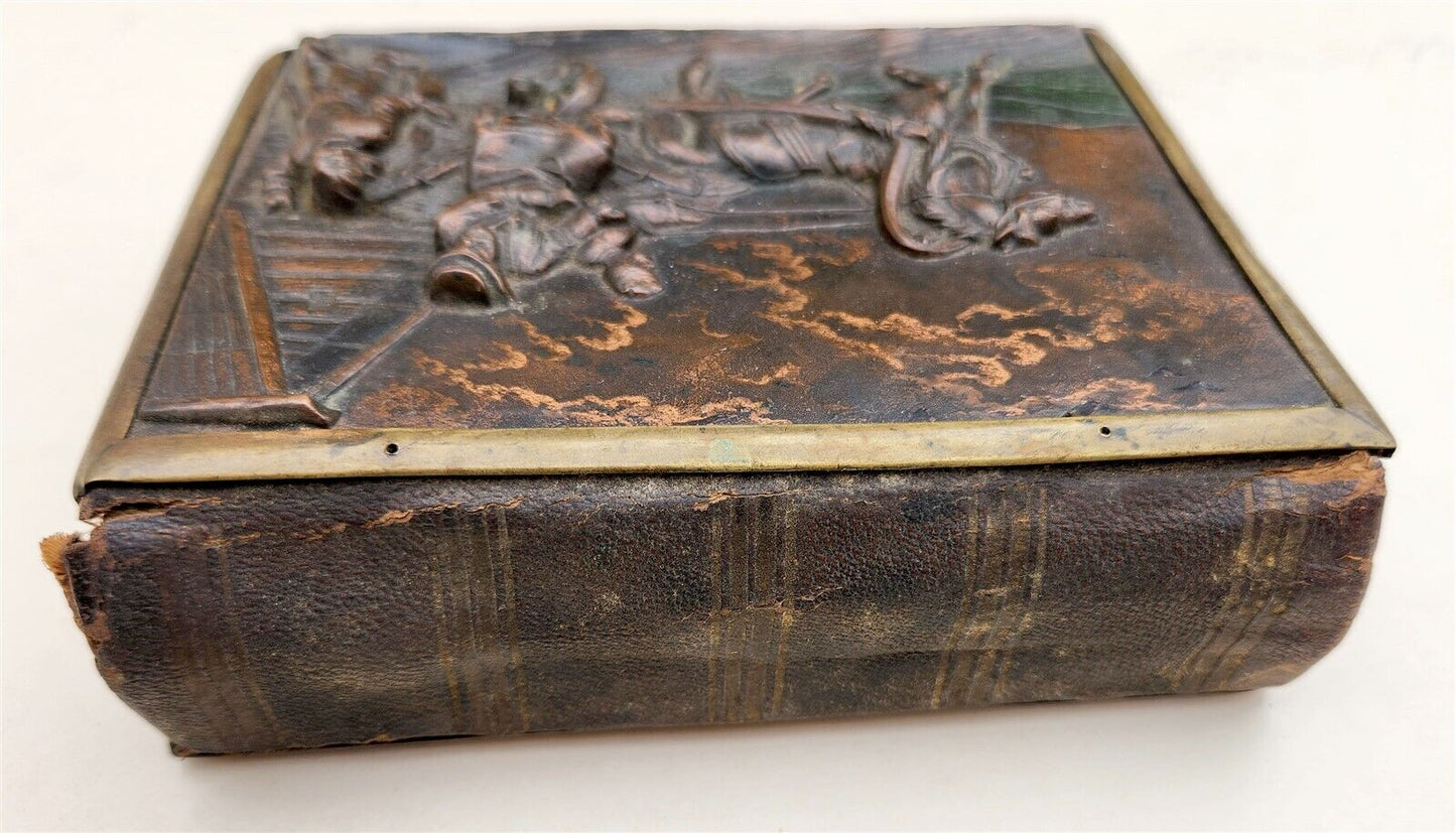 1900s UNUSUAL PHOTO ALBUM w/ DIMENTIONAL DECORATIVE METAL BINDING antique