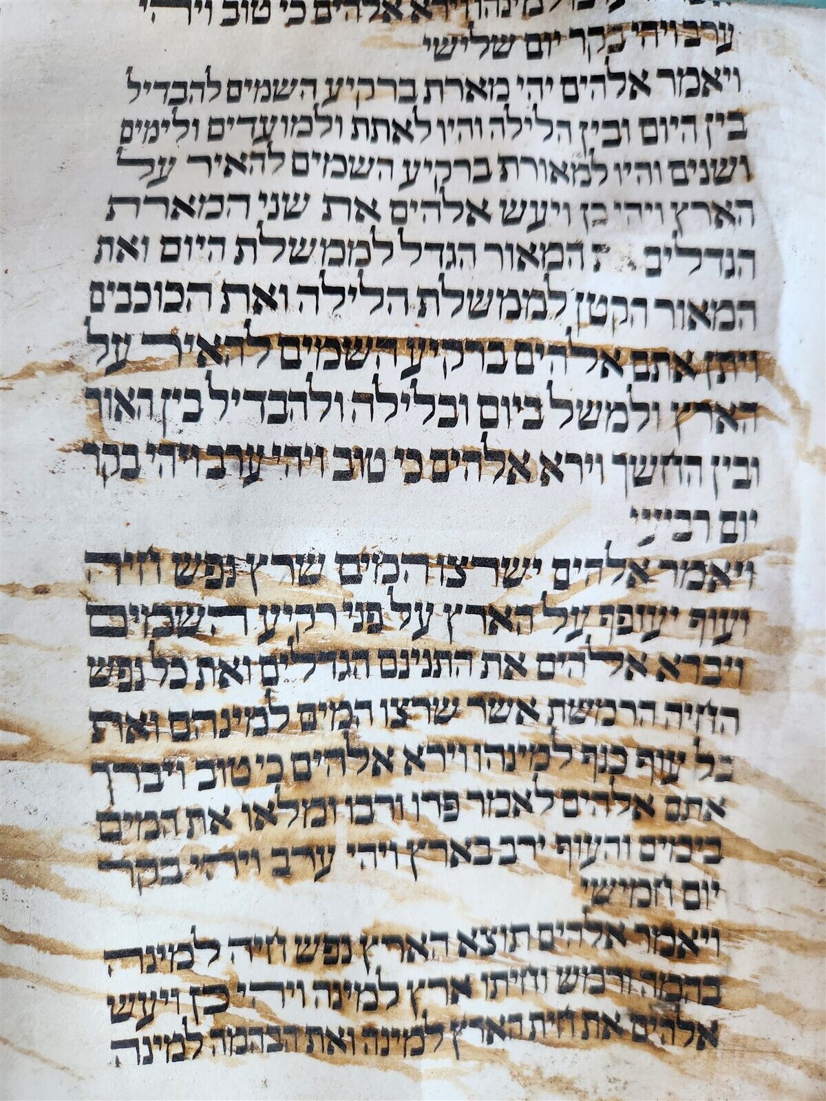 TORAH SCROLL FRAGMENT MANUSCRIPT on VELLUM antique BIBLE GENESIS first chapters