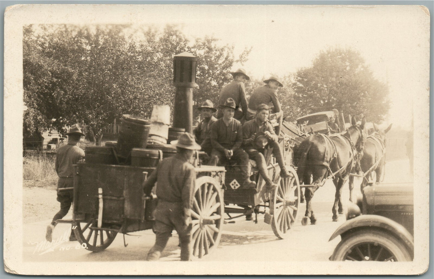 US WWI MILITARY HORSE DRAWN KITCHEN ANTIQUE REAL PHOTO POSTCARD RPPC