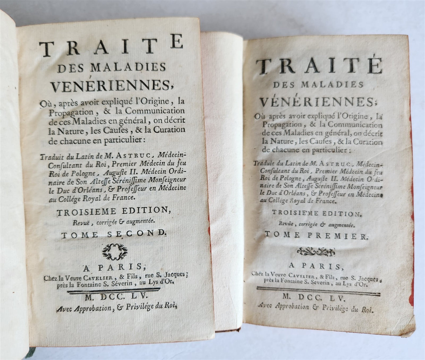1755 TREATISE on VENERIAL DISEASES by Jean Astruc 2 VOLUMES antique in FRENCH