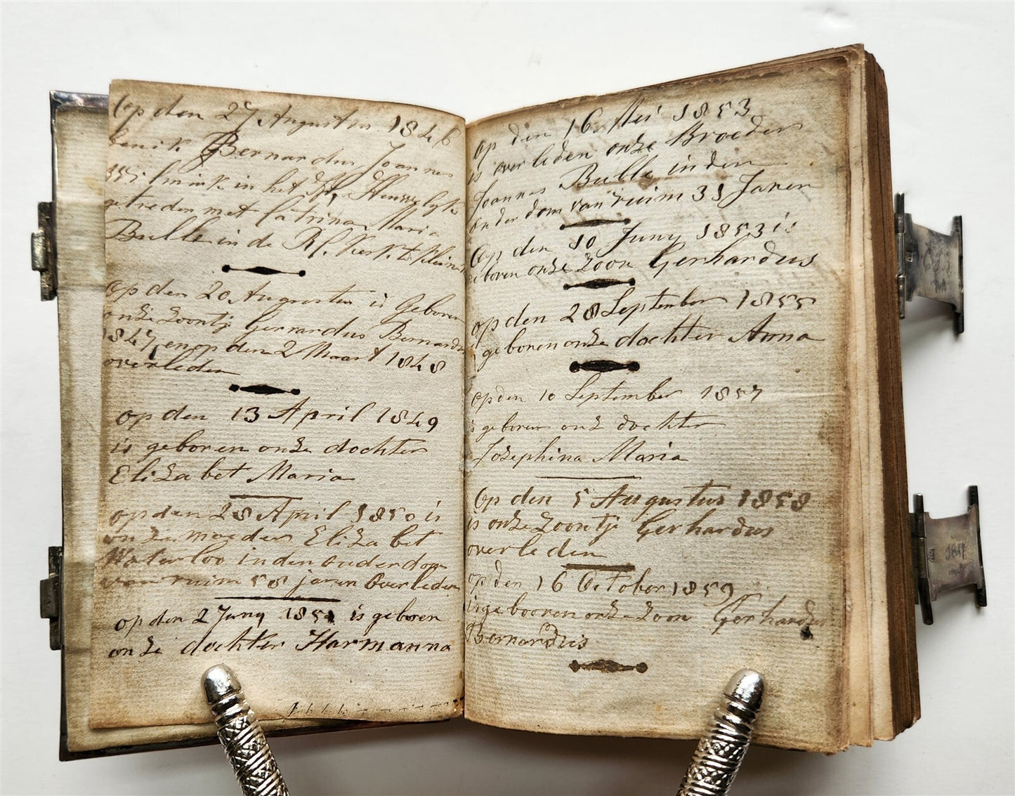 1843 DUTCH CHURCH BOOK antique w/ SILVER EDGES & CLASPS