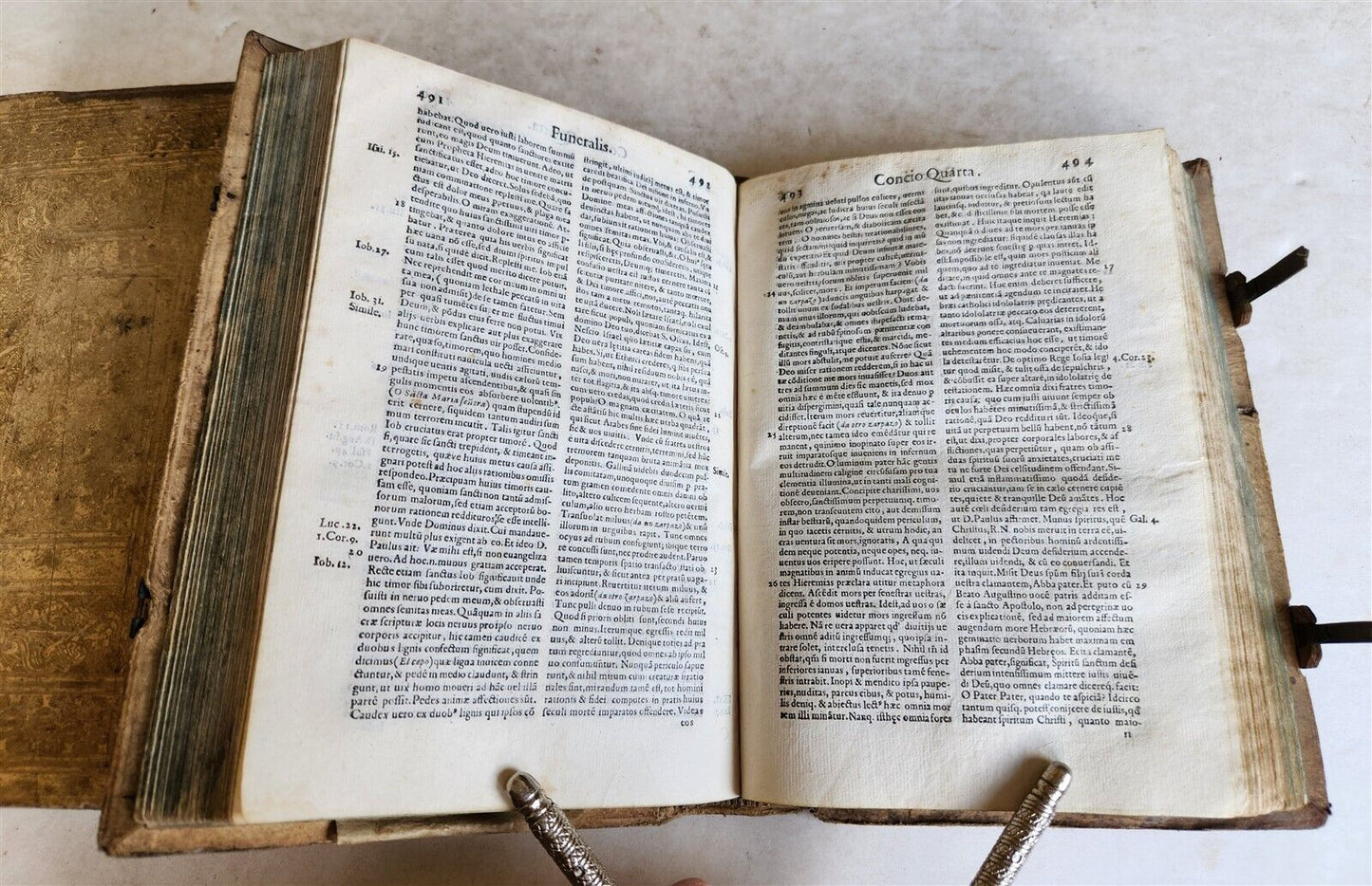 1588 SERMONS of PORTUGUESE THEOLOGIAN F. DIAZ 2 VOLUMES antique PIGSKIN BINDING