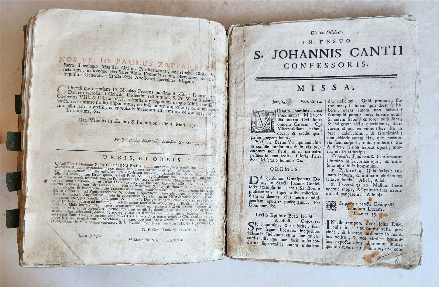 1760 MISSALE ROMANUM antique VELLUM BOUND FOLIO