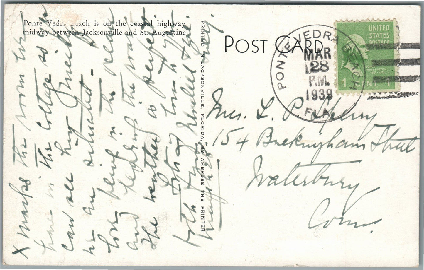PONTE VEDRA BEACH FL PATIO GUEST COTTAGE ANTIQUE POSTCARD