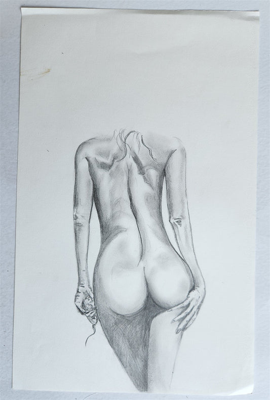 ILLUSTRATION ART PENCIL DRAWING vintage FEMALE MODEL